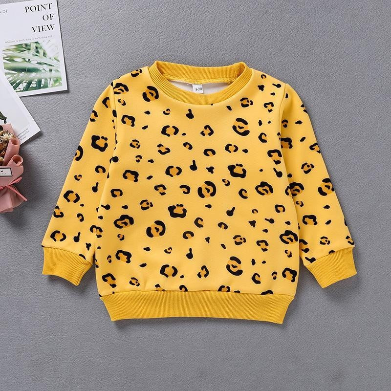 Kid Girl Leopard Print Plus Velvet Long-sleeved Sweatshirt