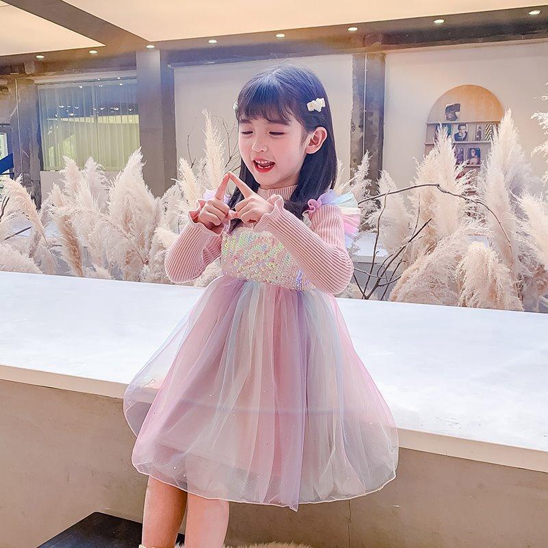 Ice Snow Princess Dress Autumn Winter Velvet Sequins Dresses - MomyMall