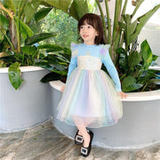 Ice Snow Princess Dress Autumn Winter Velvet Sequins Dresses - MomyMall Light blue / 90cm:1-2years