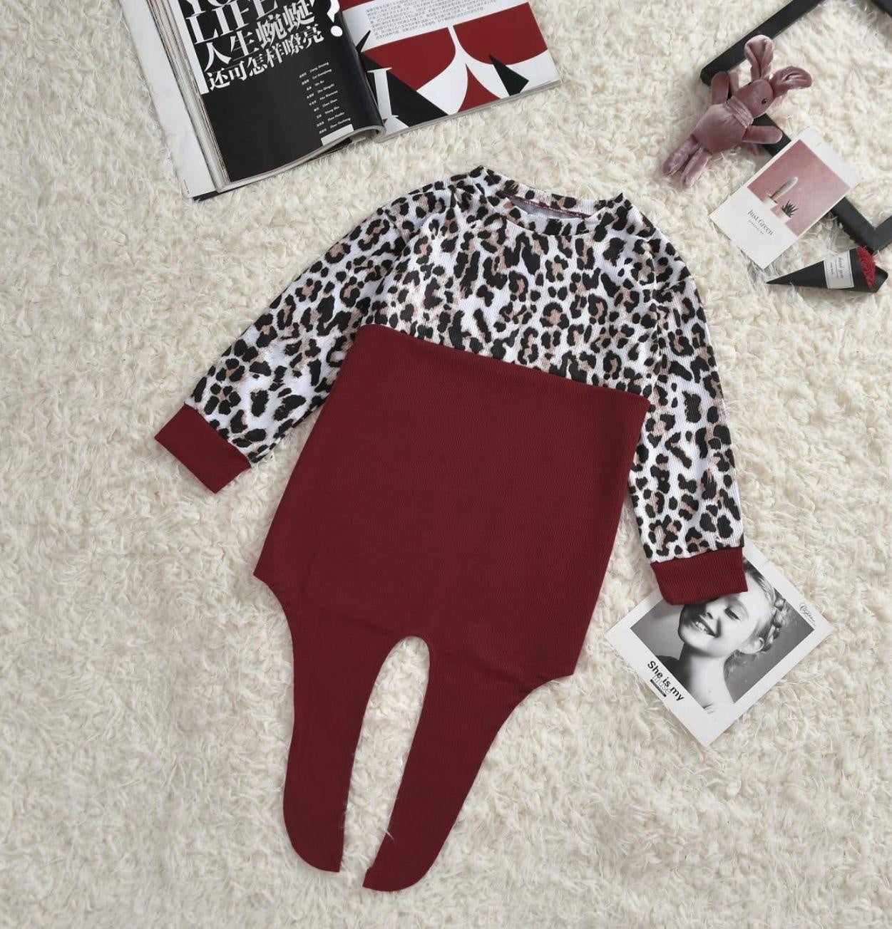 Family Matching Pattern Stitching Burgundy Top Parent-child Shirts - MomyMall