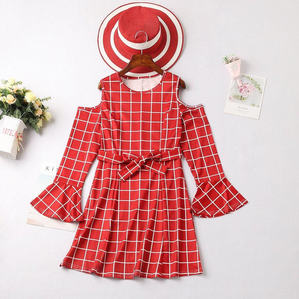 Family Matching Printed Mother Daughter Plaid Dresses