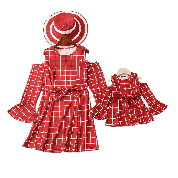 Family Matching Printed Mother Daughter Plaid Dresses