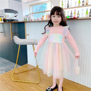 Ice Snow Princess Dress Autumn Winter Velvet Sequins Dresses - MomyMall Pink / 90cm:1-2years