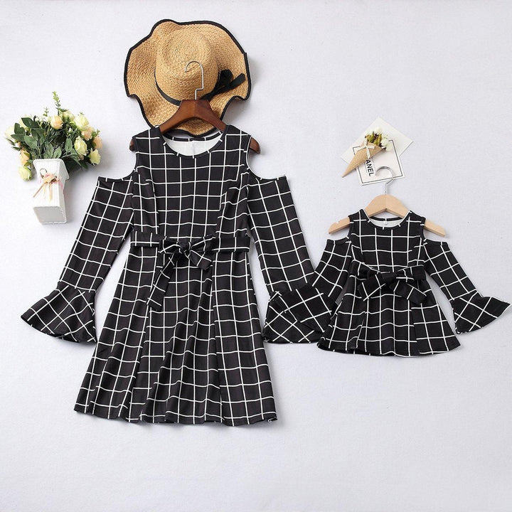 Family Matching Printed Mother Daughter Plaid Dresses