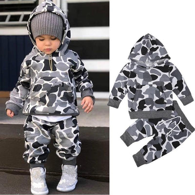 Spring Toddler Kids Boys Camouflage Tracksuit Pullover Tops+Bottoms Sportwear 2 Pcs - MomyMall Camouflage / 80cm：6-12months