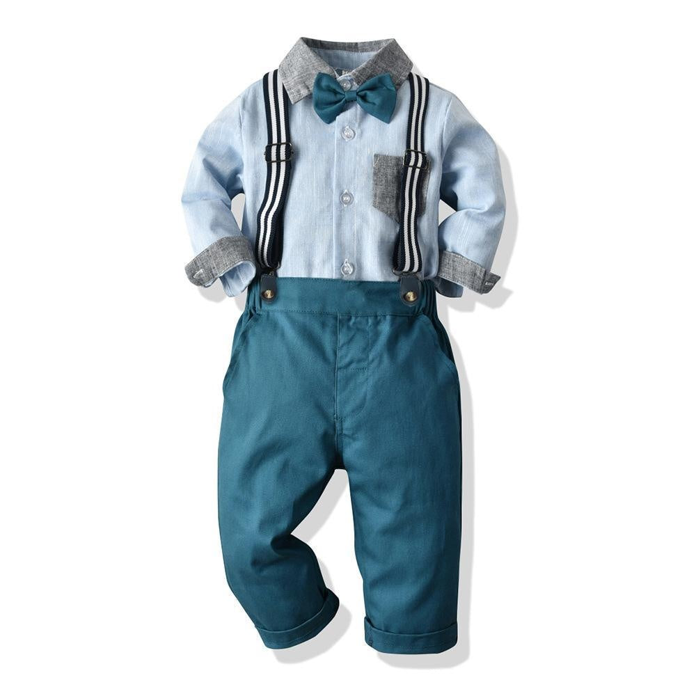 Long-sleeved Suspenders Baby Boy 2 pcs Set Formal Suits - MomyMall