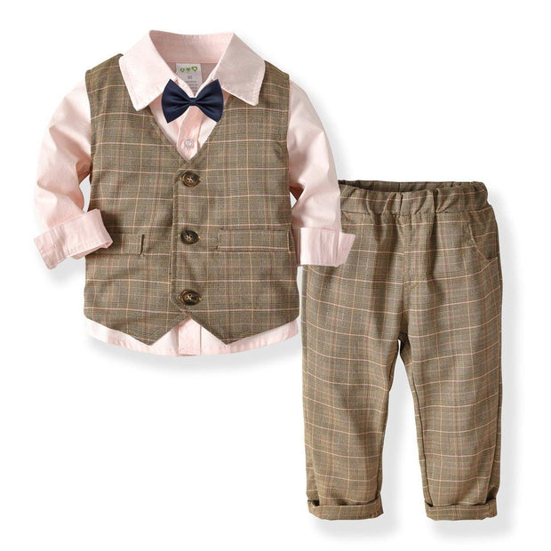 Baby Boy Set Long Sleeve Gentleman Formal 3 Pcs Suits - MomyMall Brown / 1-2 Years