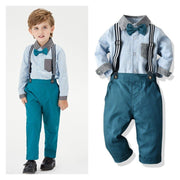 Long-sleeved Suspenders Baby Boy 2 pcs Set Formal Suits - MomyMall Blue / 6-12 Months