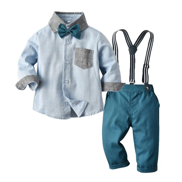 Long-sleeved Suspenders Baby Boy 2 pcs Set Formal Suits - MomyMall