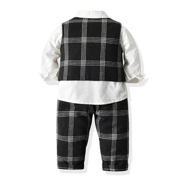 Boy Fashionable Plaid Set Formal Suits 2 Pcs