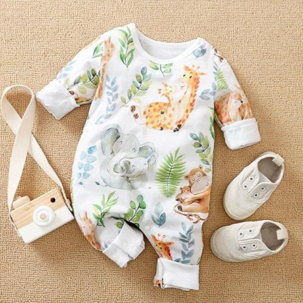 Lively Animal Printed Baby Jumpsuit - MomyMall White / 0-3 Months