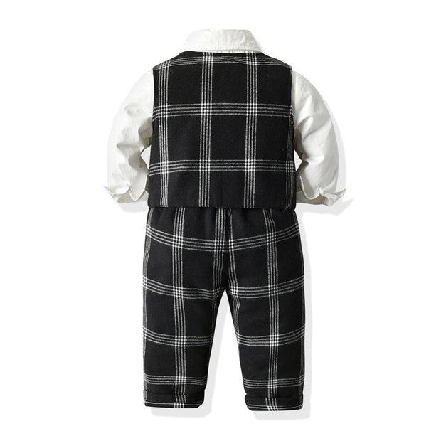 Boy Fashionable Plaid Set Formal Suits 2 Pcs