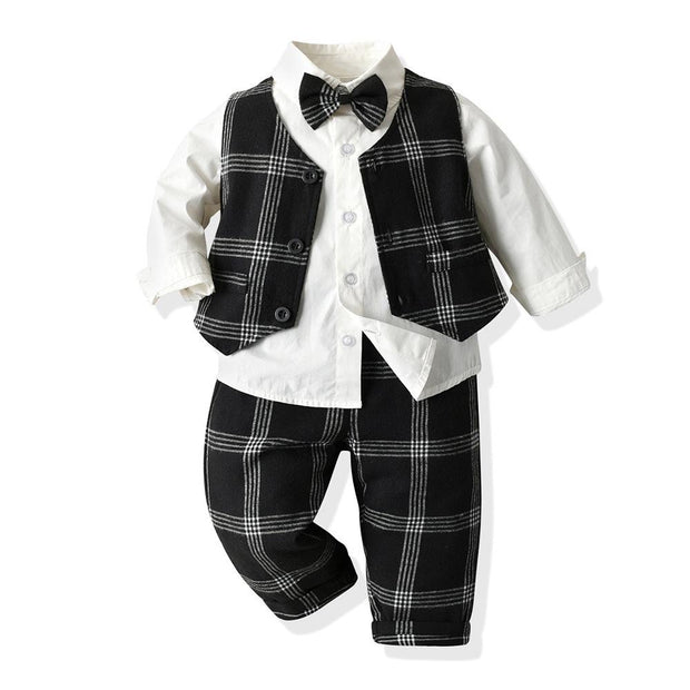 Boy Fashionable Plaid Set Formal Suits 2 Pcs