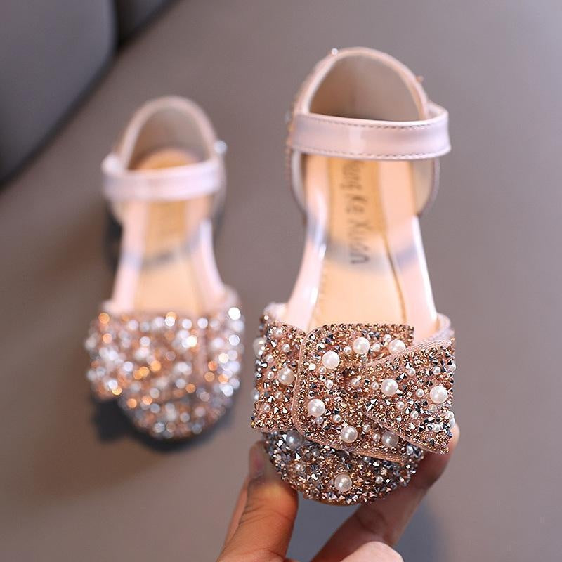 Girl Pearl Diamond Bow Dance Shoes Show Shoes