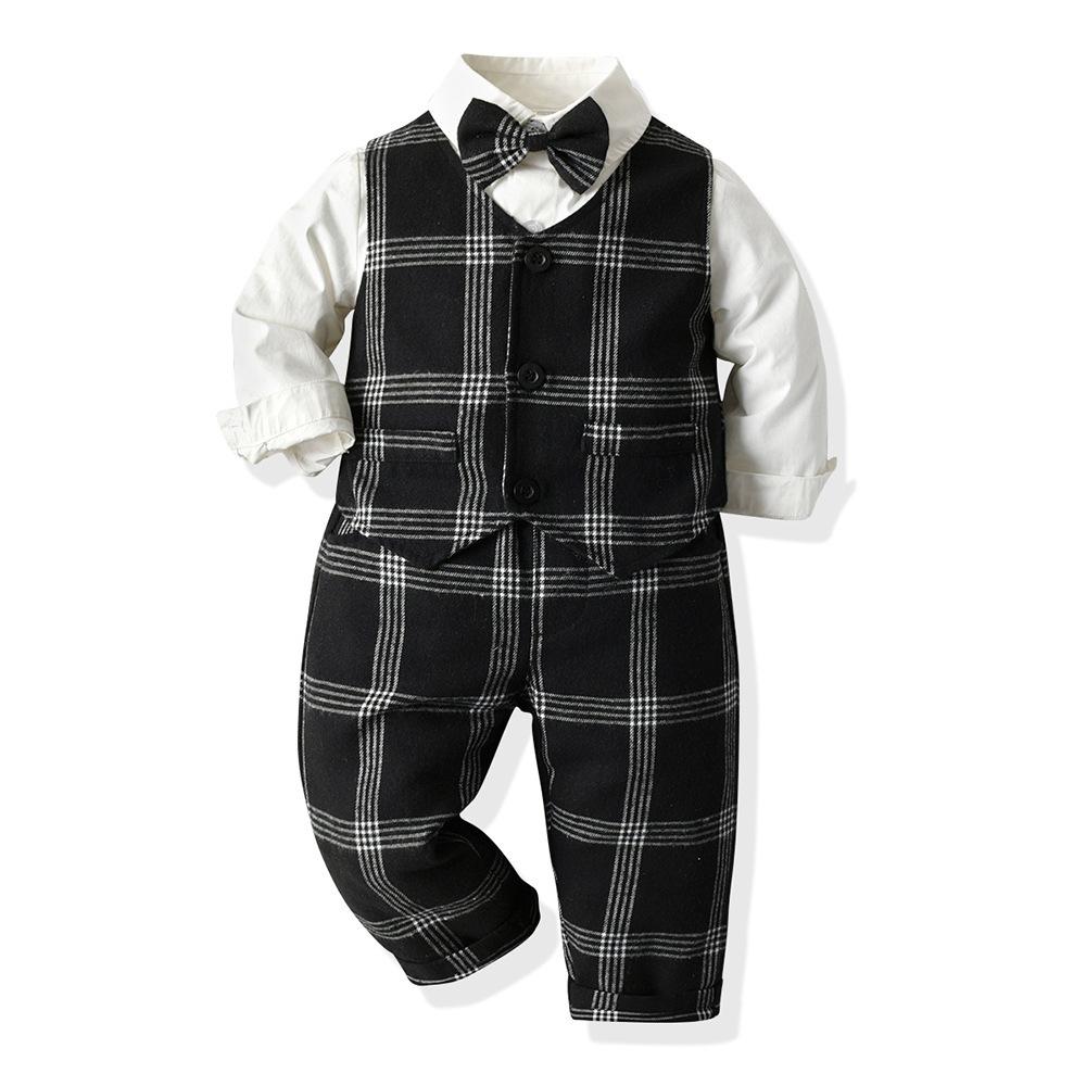 Boy Fashionable Plaid Set Formal Suits 2 Pcs