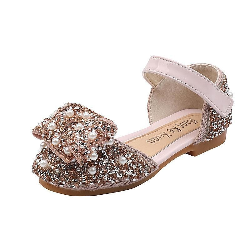 Girl Pearl Diamond Bow Dance Shoes Show Shoes