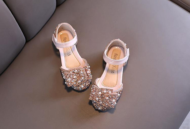 Girl Pearl Diamond Bow Dance Shoes Show Shoes