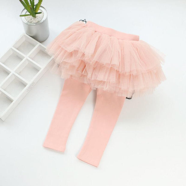 Girl Trousers Thin Style Pure Cotton Mesh Fluffy Pants - MomyMall Solid powder / 90cm：1-2years