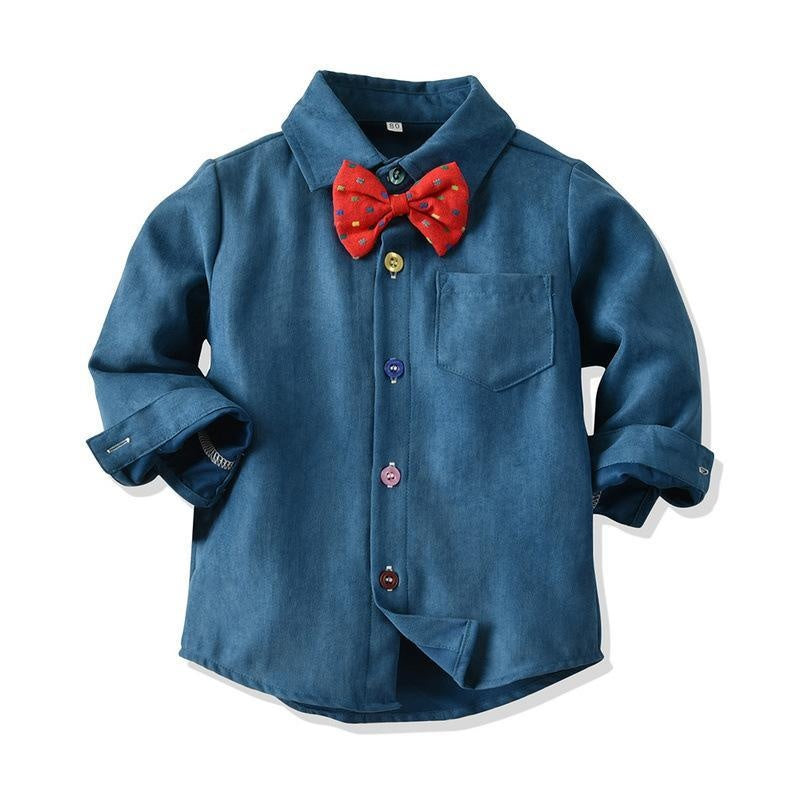 Autumn Winter Long-sleeved Suit Boy Bib 2 Pcs Suit