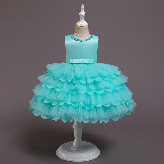 New Baby Princess Dress Multi Layer Cake Puff Party Dress - MomyMall Mint green / 70cm:3-6months
