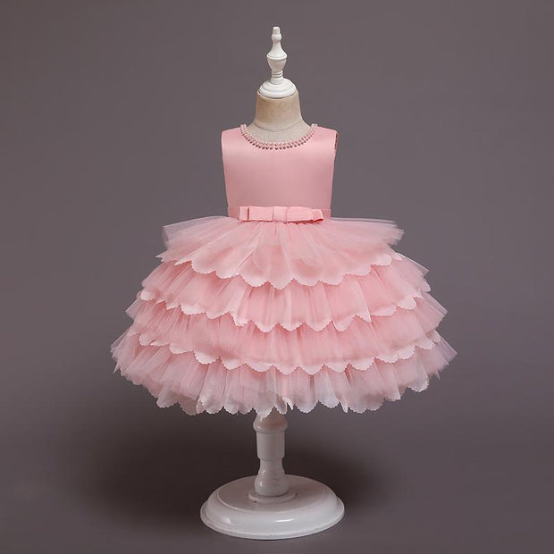 New Baby Princess Dress Multi Layer Cake Puff Party Dress - MomyMall Shrimp pink / 70cm:3-6months