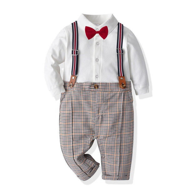 Plaid Romper Gentleman Baby Boy Formal Sets