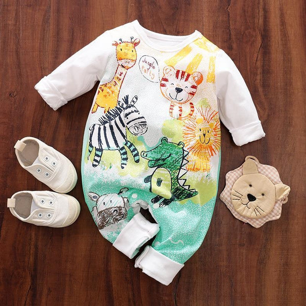 Lively Colored Pencil Animals Printed Baby Jumpsuit - MomyMall White / 0-3 Months