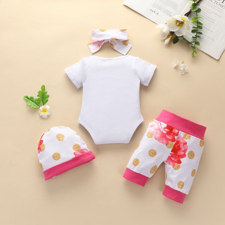 4PCS Lovely Letter And Floral Printed Baby Girl Set - MomyMall