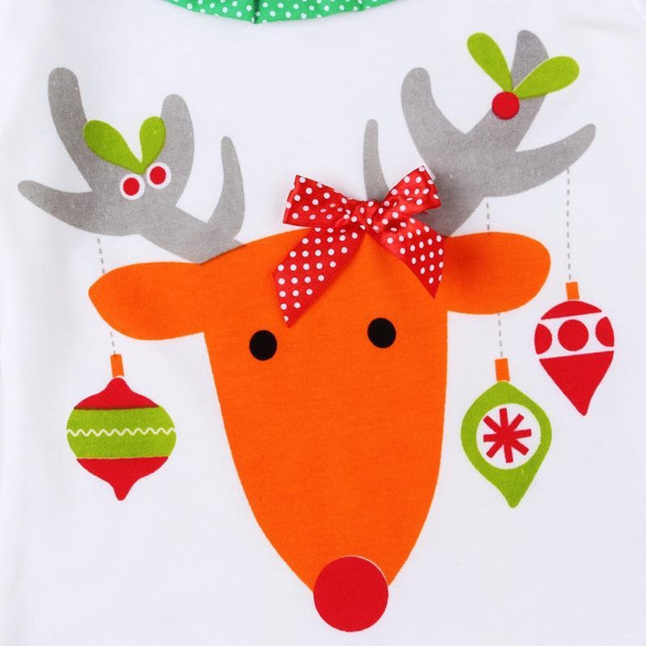 Kids Girl Christmas Moose Print Poncho Striped Suits 2 Pcs - MomyMall