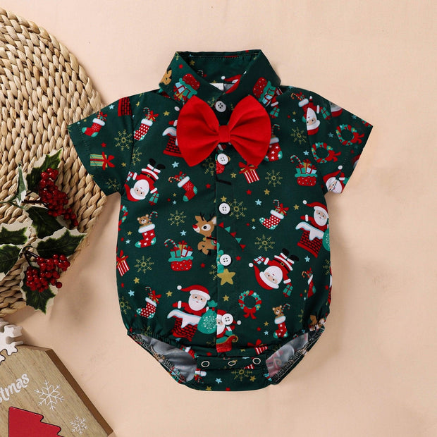 Funny Christmas Claus Printed Baby Romper - MomyMall Green / 0-6 Months
