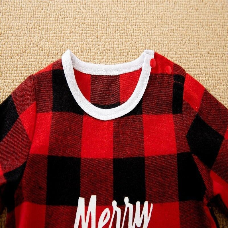 Cute Merry Christmas Plaid Printed Baby Jumpsuit