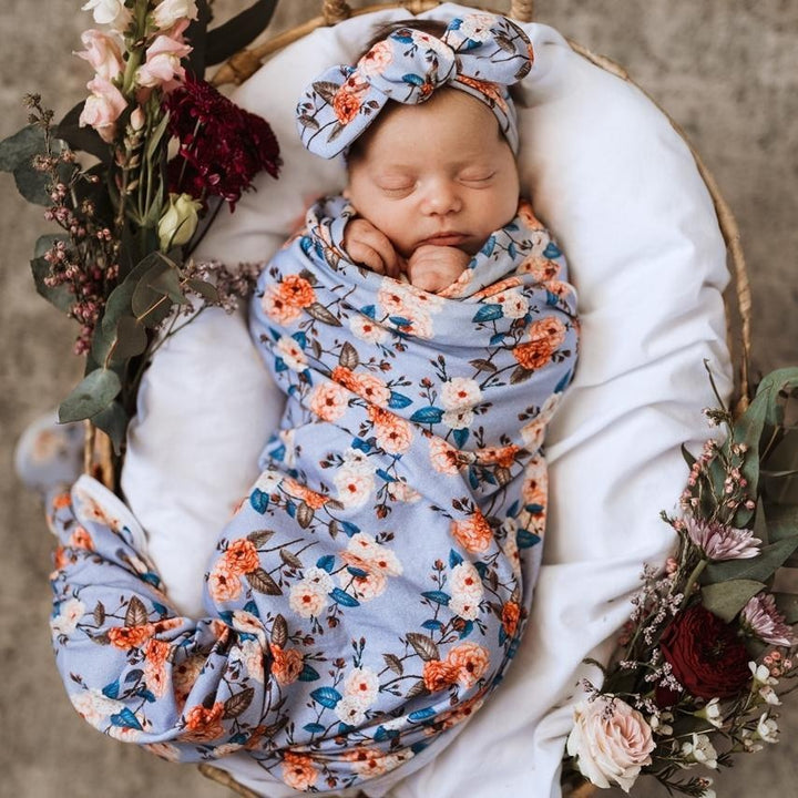 Cute NewBorn Full Flower Floral Printed Sleeping Bag And Headband Baby Set
