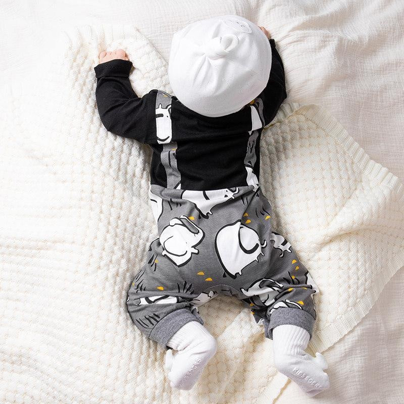 Cartoon Elephant Printed Long Sleeve Baby Jumpsuit