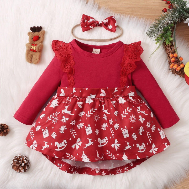 2PCS Christmas Printed Baby Romper Set - MomyMall Red / 0-6 Month