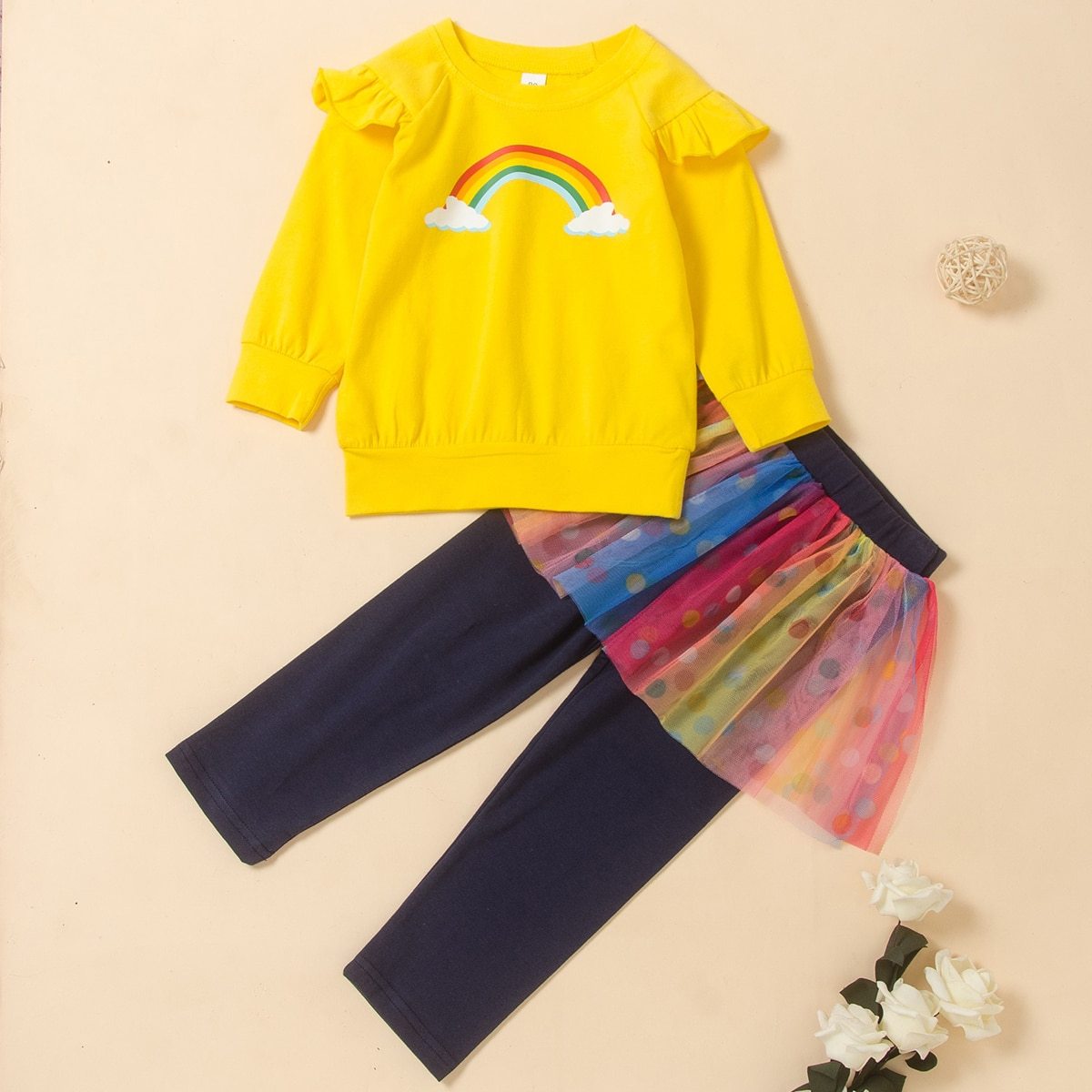 Girls Set Autumn Patchwork Tops+ Straight Long Bottoms 2Pcs 2-7 Years