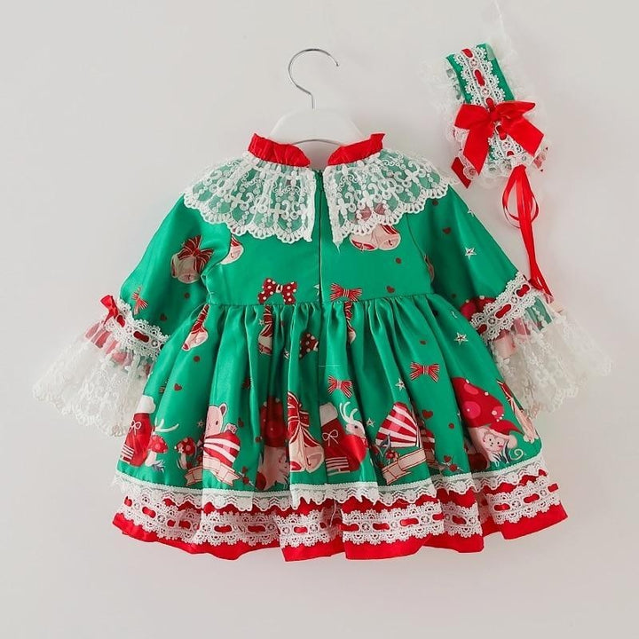 Spanish Girl Christmas Green Dress Party Frocks Lolita Fluffy Dresses 2 Pcs - MomyMall