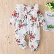 Cute Full Floral Printed Lace Long Sleeve Baby Girl Jumpsuit - MomyMall White / 0-3 Months