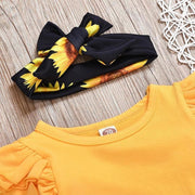 3PCS Sunflower Flutter-sleeve Bodysuit+ Pants +Headband Set - MomyMall