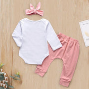 3PCS "J'aime mon papa" barboteuse imprimée éléphant avec pantalon solide ensemble bébé