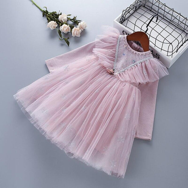 Girl Fashion Casual Dresses Lace Mesh Beading For 3-7 years - MomyMall Pink / 2-3 Years