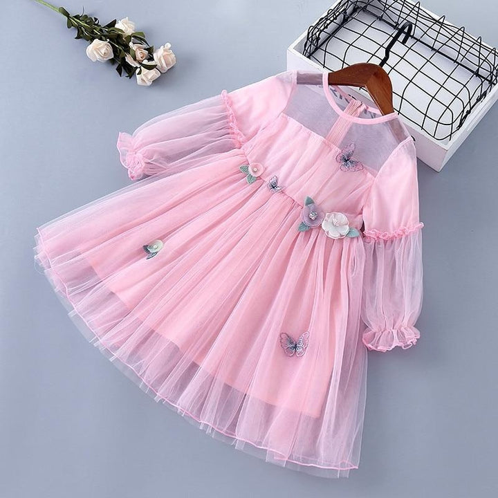 Girl Princess Dres Lace Chiffon Flower Draped Ruched Dresses 3-7 Years - MomyMall