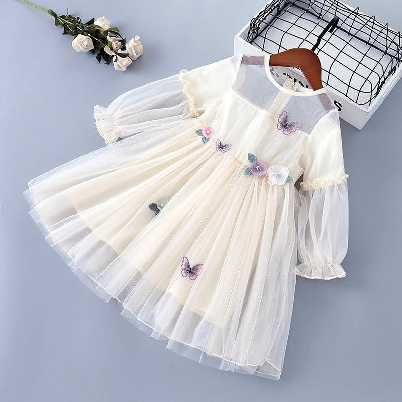 Girl Princess Dres Lace Chiffon Flower Draped Ruched Dresses 3-7 Years - MomyMall