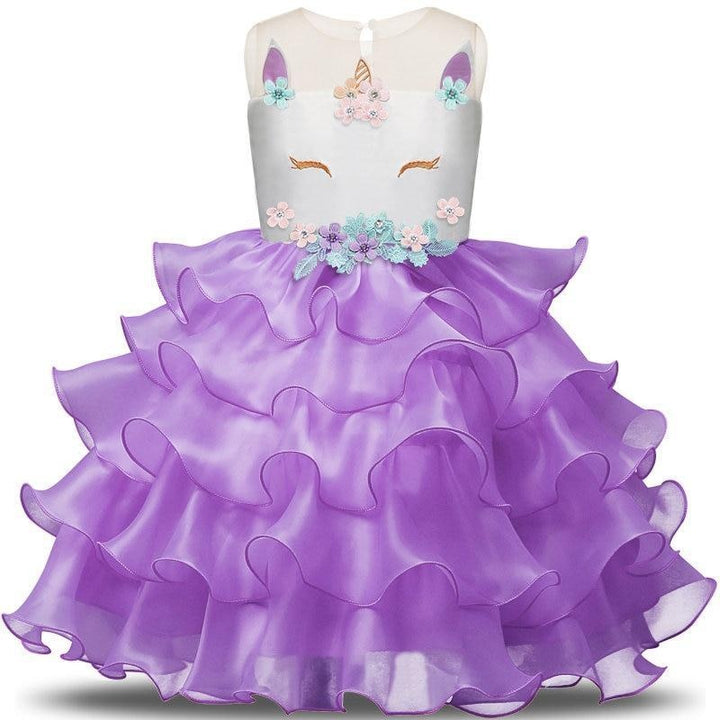 Girls Dress Elegant Unicorn Wedding Birthday Carnival Party Dresses 3-8T - MomyMall purple / 2-3 Years