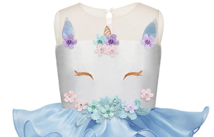 Girls Dress Elegant Unicorn Wedding Birthday Carnival Party Dresses 3-8T - MomyMall