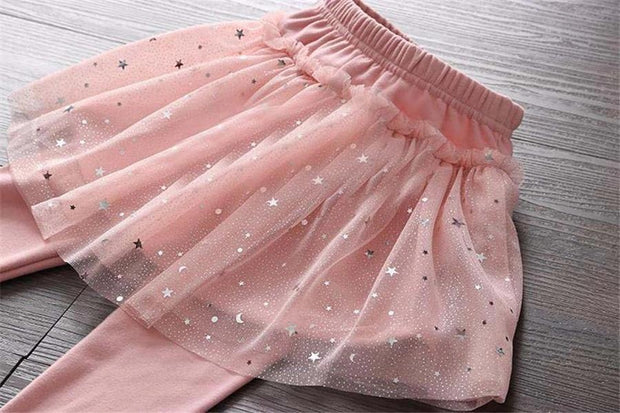 Girl Fashion Star Mesh Tutu Splice Skirt Pants Trousers