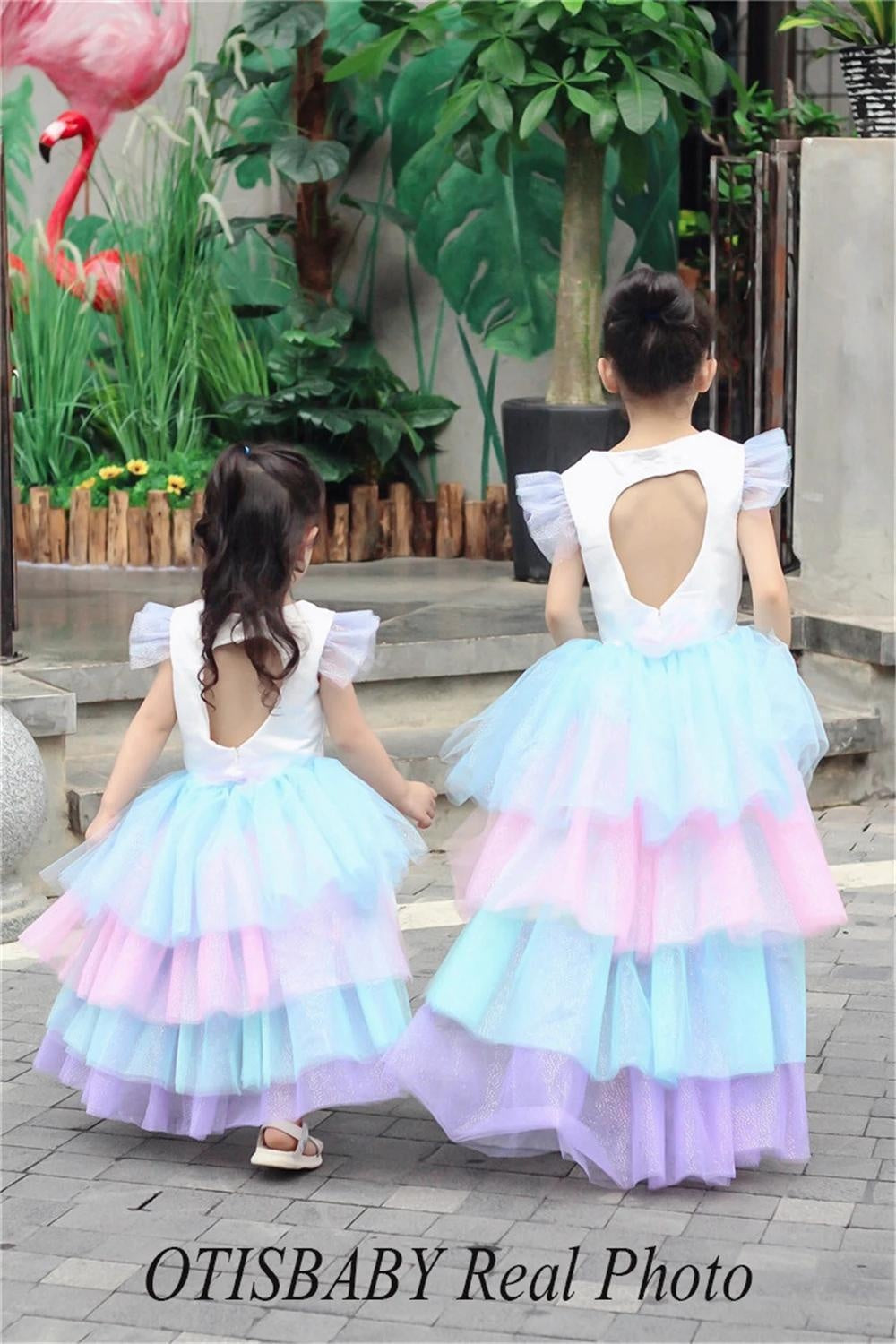 Girls Unicorn Dress Birthday Party Rainbow Ball Gown 4-10 Years - MomyMall