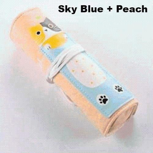 Cute Cat Roll Up Pencil Case - MomyMall Sky Blue + Peach