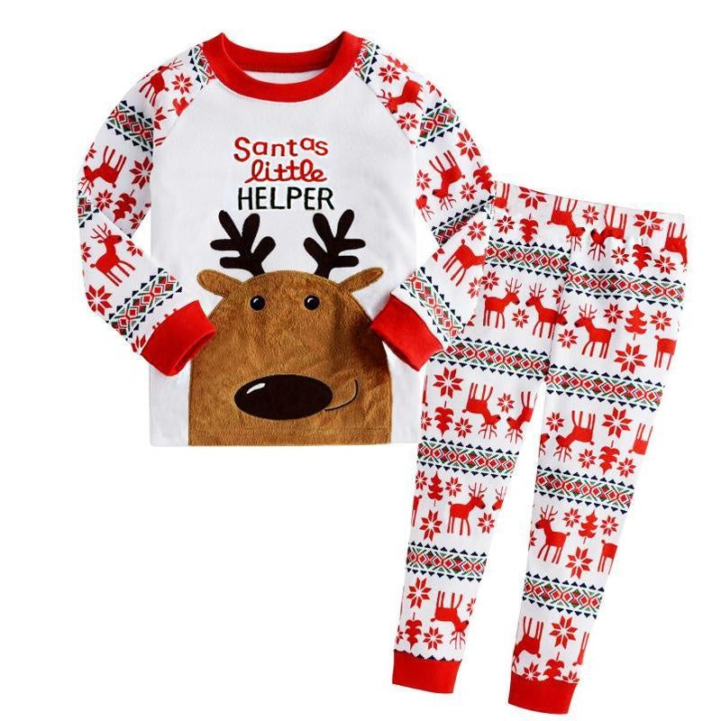 Kids Explosions Christmas Reindeer Embroidery Cotton Long-sleeved Pyjamas 2 Pcs - MomyMall Red and White / 90cm:1-2years