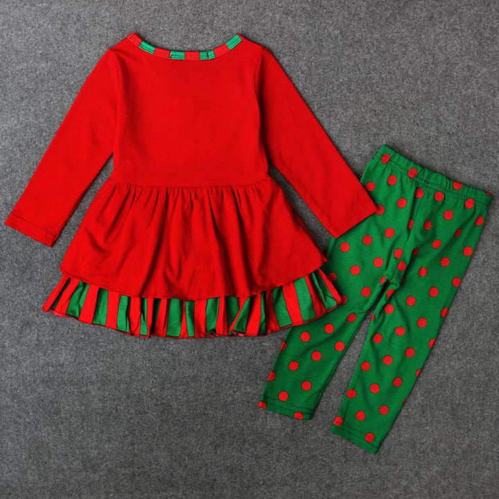 Kids Girl Christmas Deer Long-sleeved Dress+Leggings 2 Pcs - MomyMall