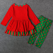 Kids Girl Christmas Deer Long-sleeved Dress+Leggings 2 Pcs - MomyMall